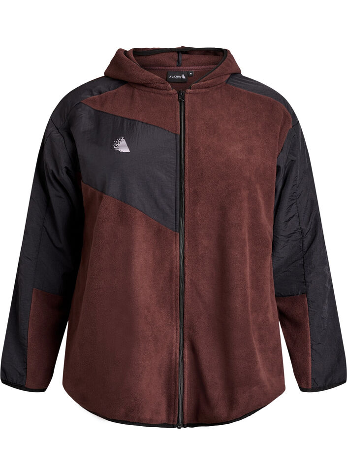 Hooded fleece jacket with pockets, Brown, Packshot image number 0