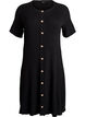 Ribbed dress with decorative buttons and short sleeves, Black, Packshot image number 0