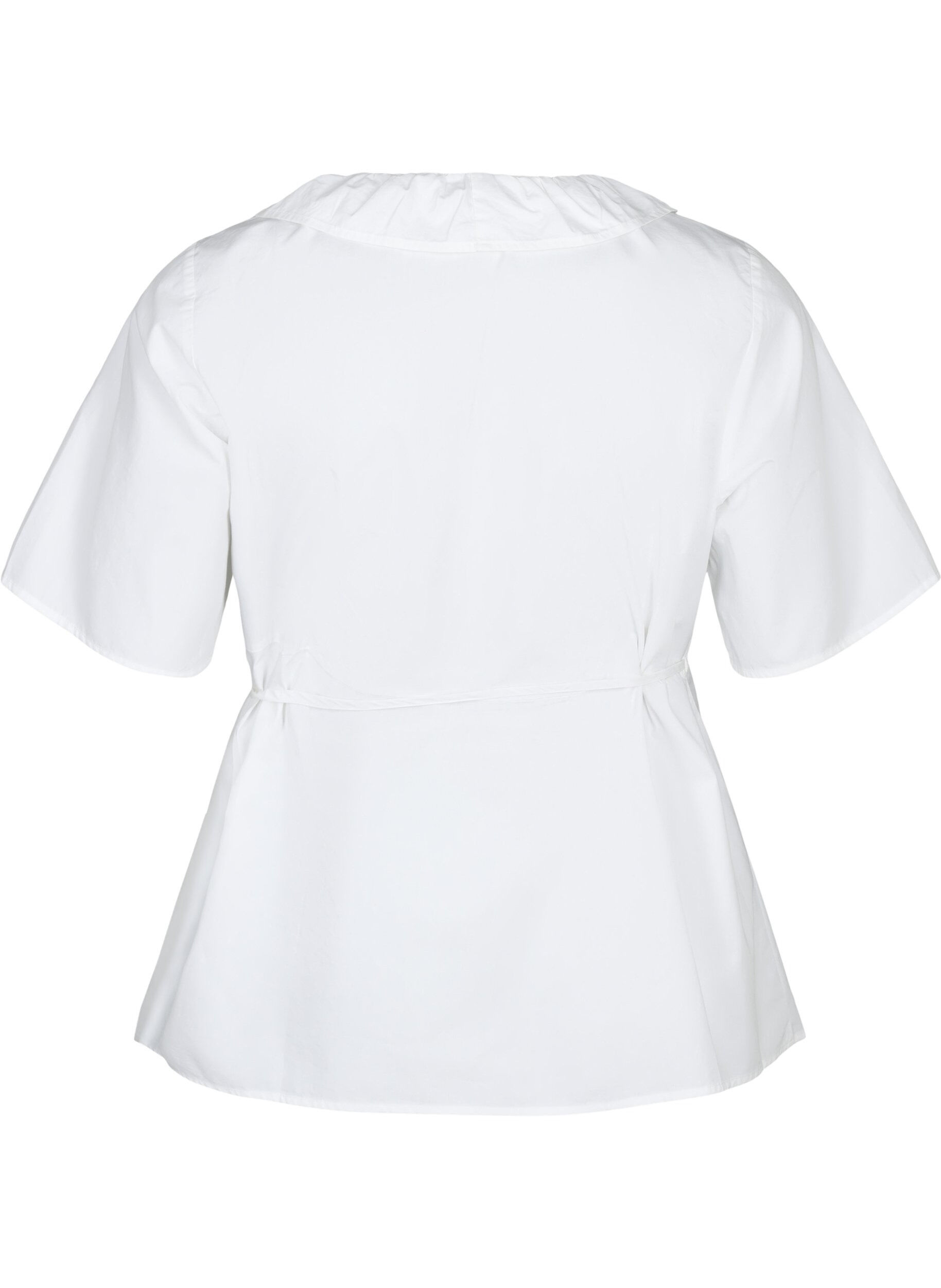 Zizzifashion Short sleeve blouse with ruffle detail, White, Packshot image number 1