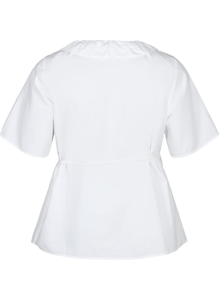 Short sleeve blouse with ruffle detail, White, Packshot image number 1
