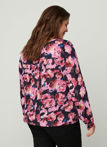 Floral viscose blouse, Night Sky AOP, Model image number 1