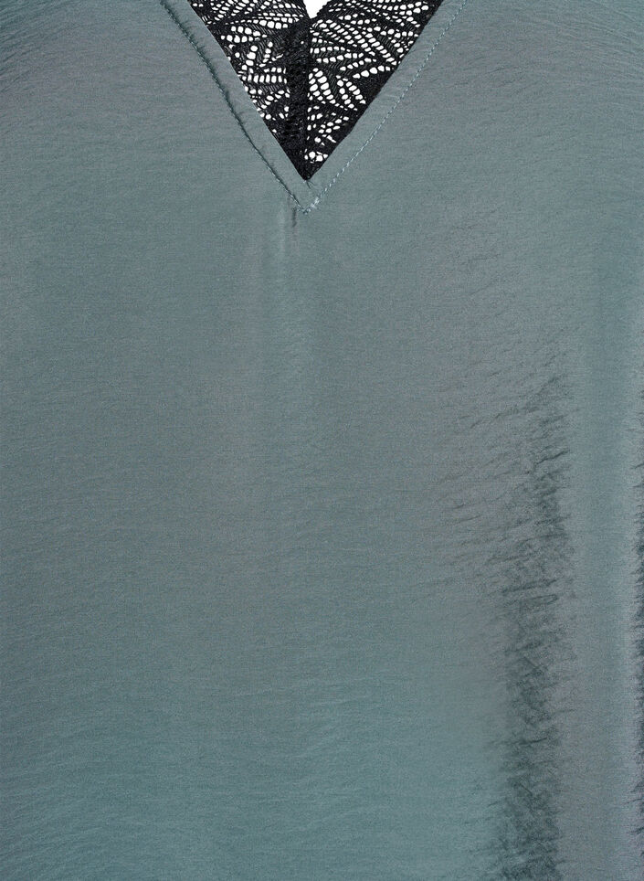 Short-sleeved viscose blouse with lace trim, Green, Packshot image number 2