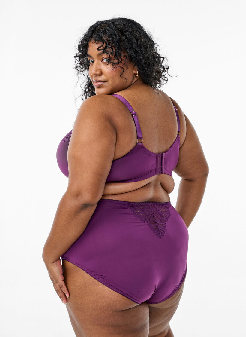 Briefs panties in microfibre with lace details, Dark Bordeaux, Model image number 1