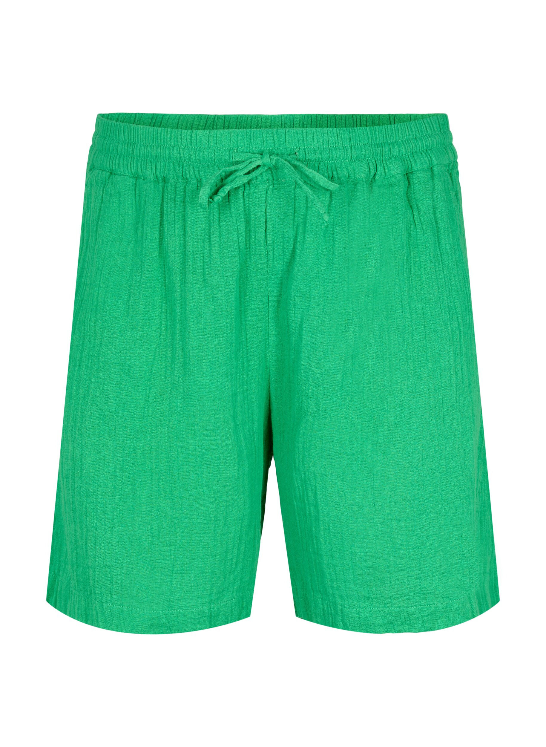 Zizzifashion Cotton muslin shorts with pockets, Jolly Green, Packshot image number 0