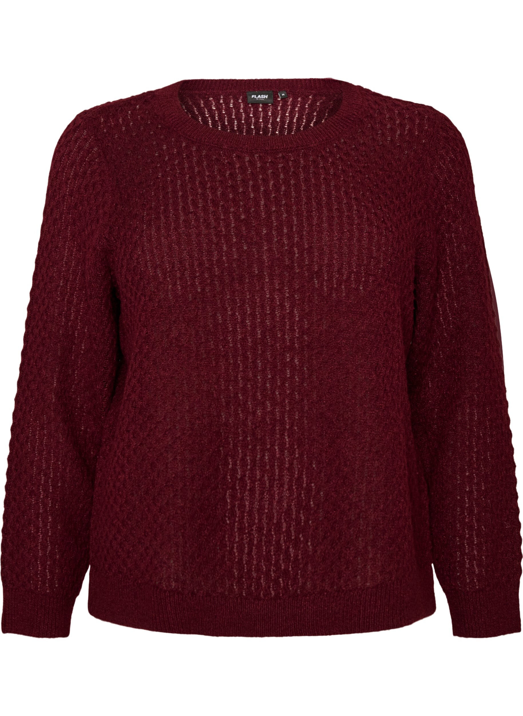 ZizzifashionKnitted blouse with a textured openwork pattern, Red, Packshot image number 0