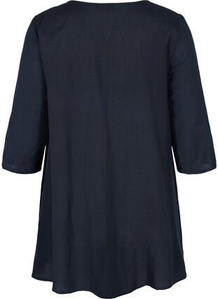 Viscose tunic with 3/4 length sleeves and embroidery, Navy Blazer, Packshot image number 1