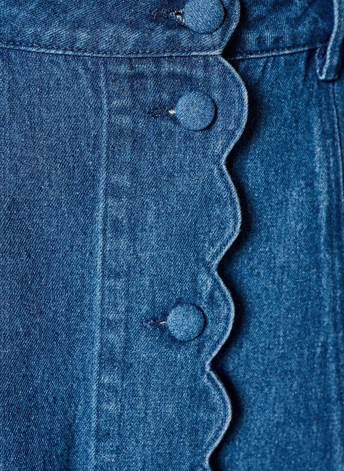 A-line denim skirt with wavy button placket, Blue, Packshot image number 2