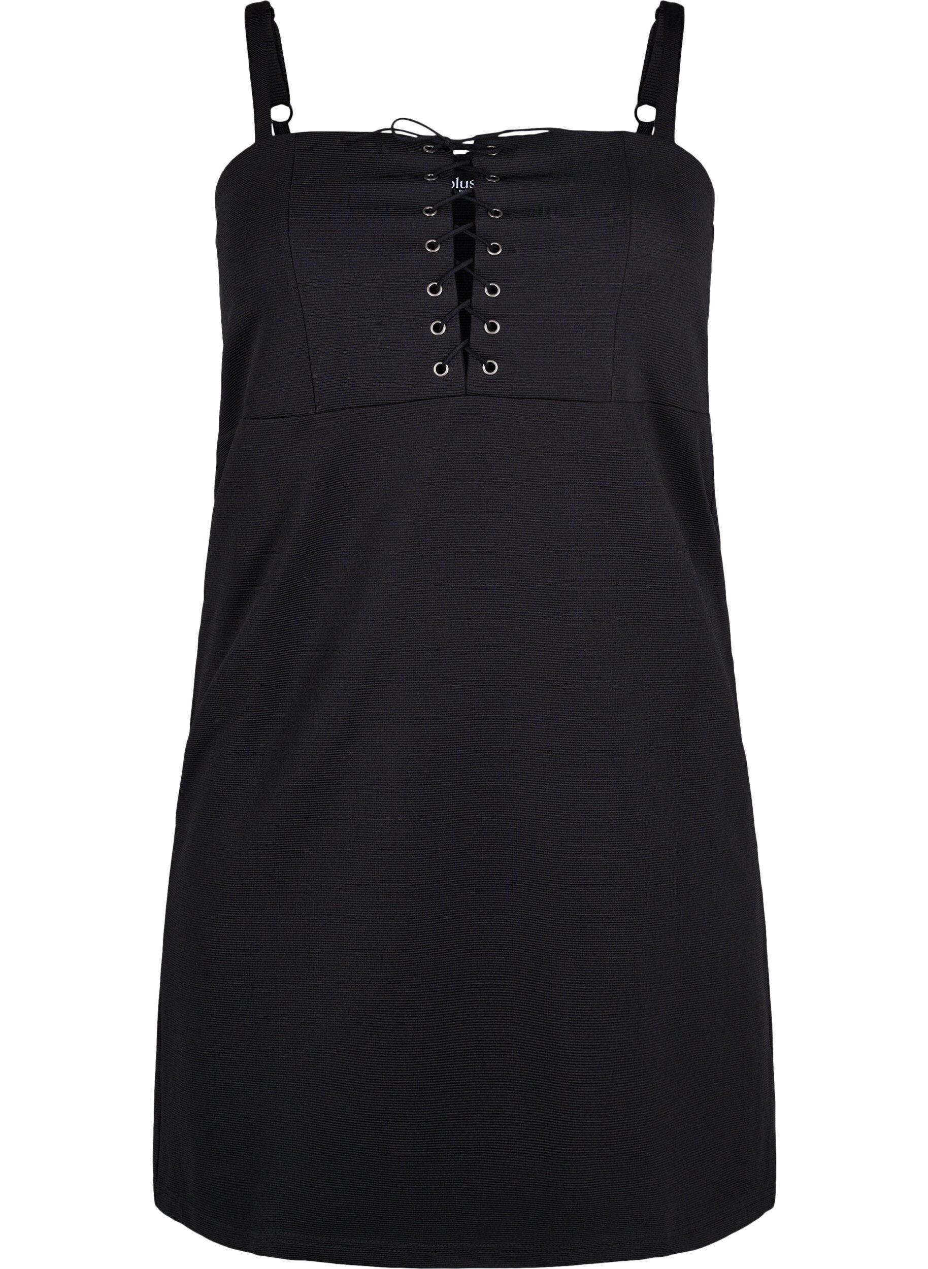 Zizzifashion Form-fitting dress with cord detail, Black, Packshot image number 0