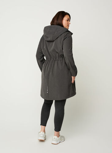Long, hooded softshell jacket, Dark Grey Melange, Model image number 1