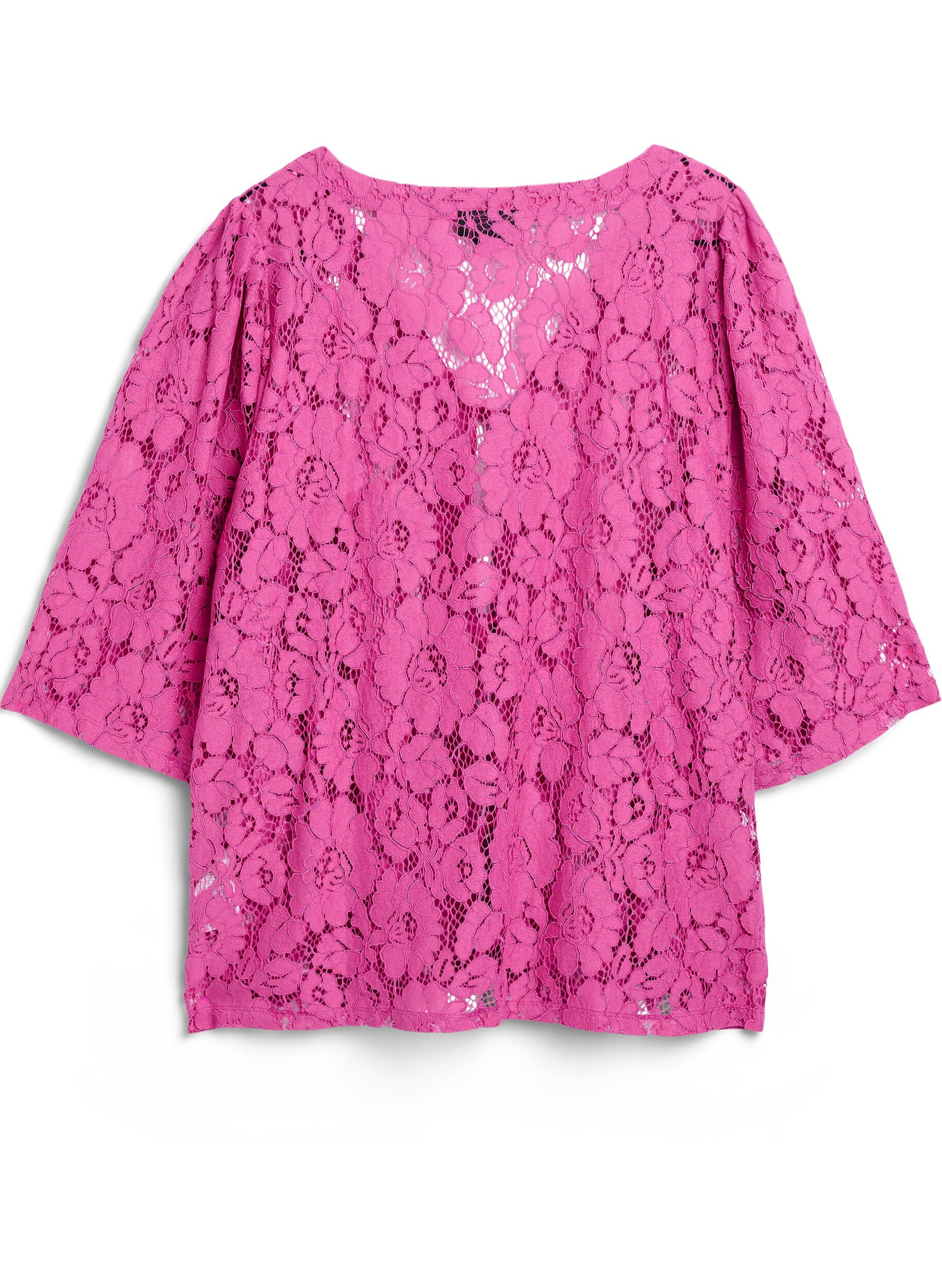 Zizzifashion Lace blouse with 3/4 sleeves and bows on the front, Purple, Packshot image number 1