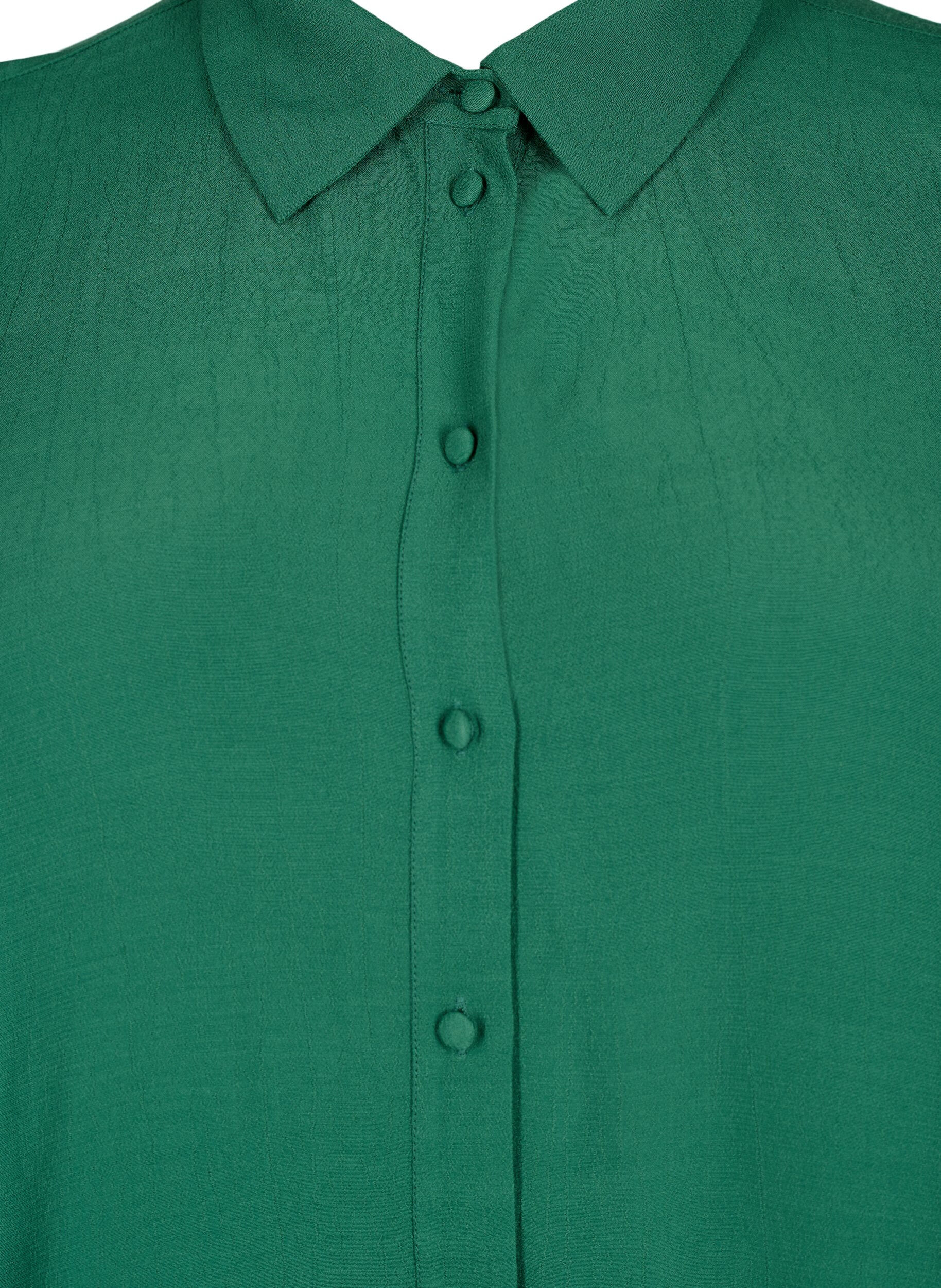 Zizzifashion Viscose shirt with 3/4 sleeves and embroidery details, Hunter Green, Packshot image number 2