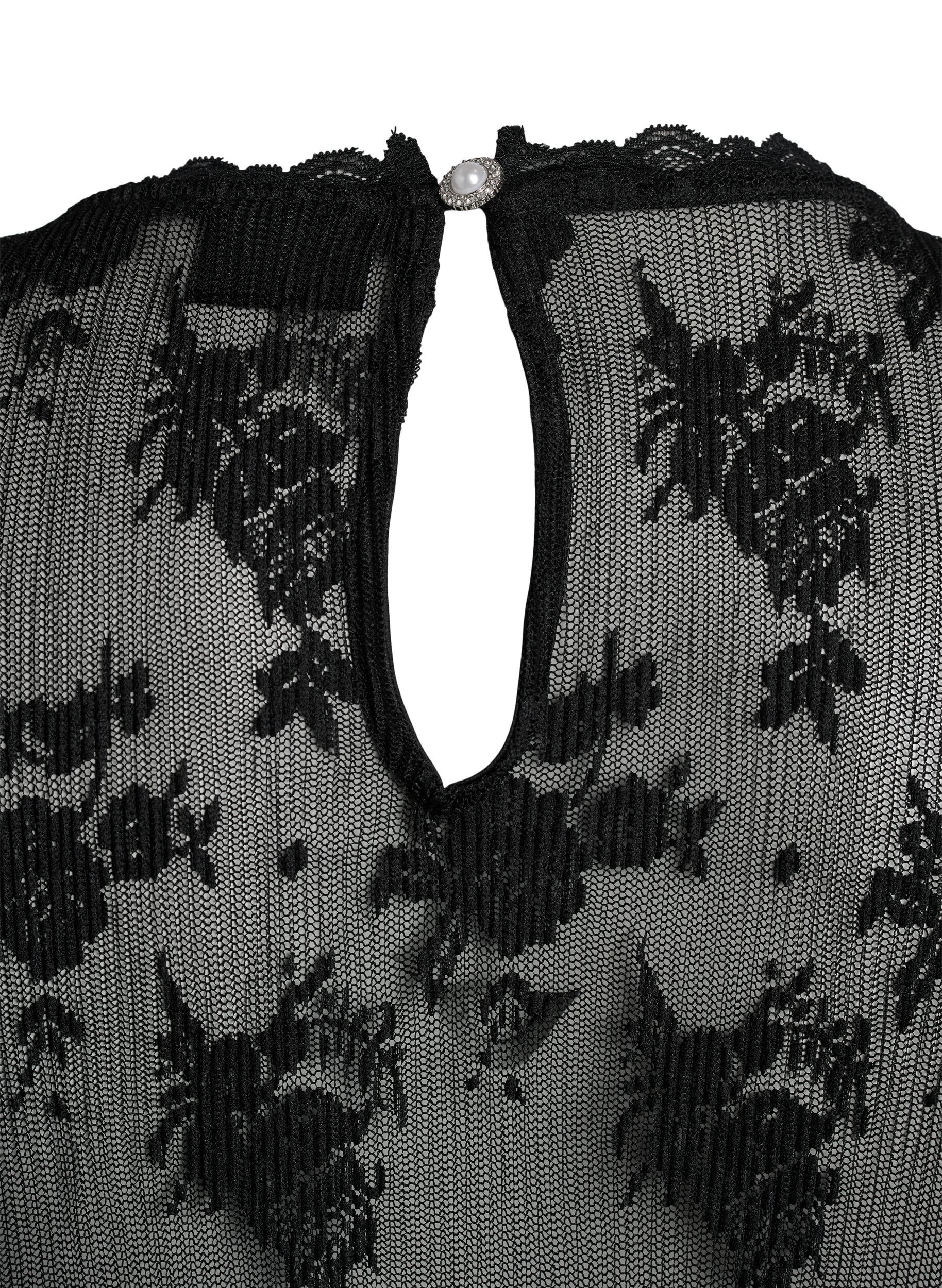 Zizzifashion Long-sleeved mesh blouse with lace pattern, Black, Packshot image number 2