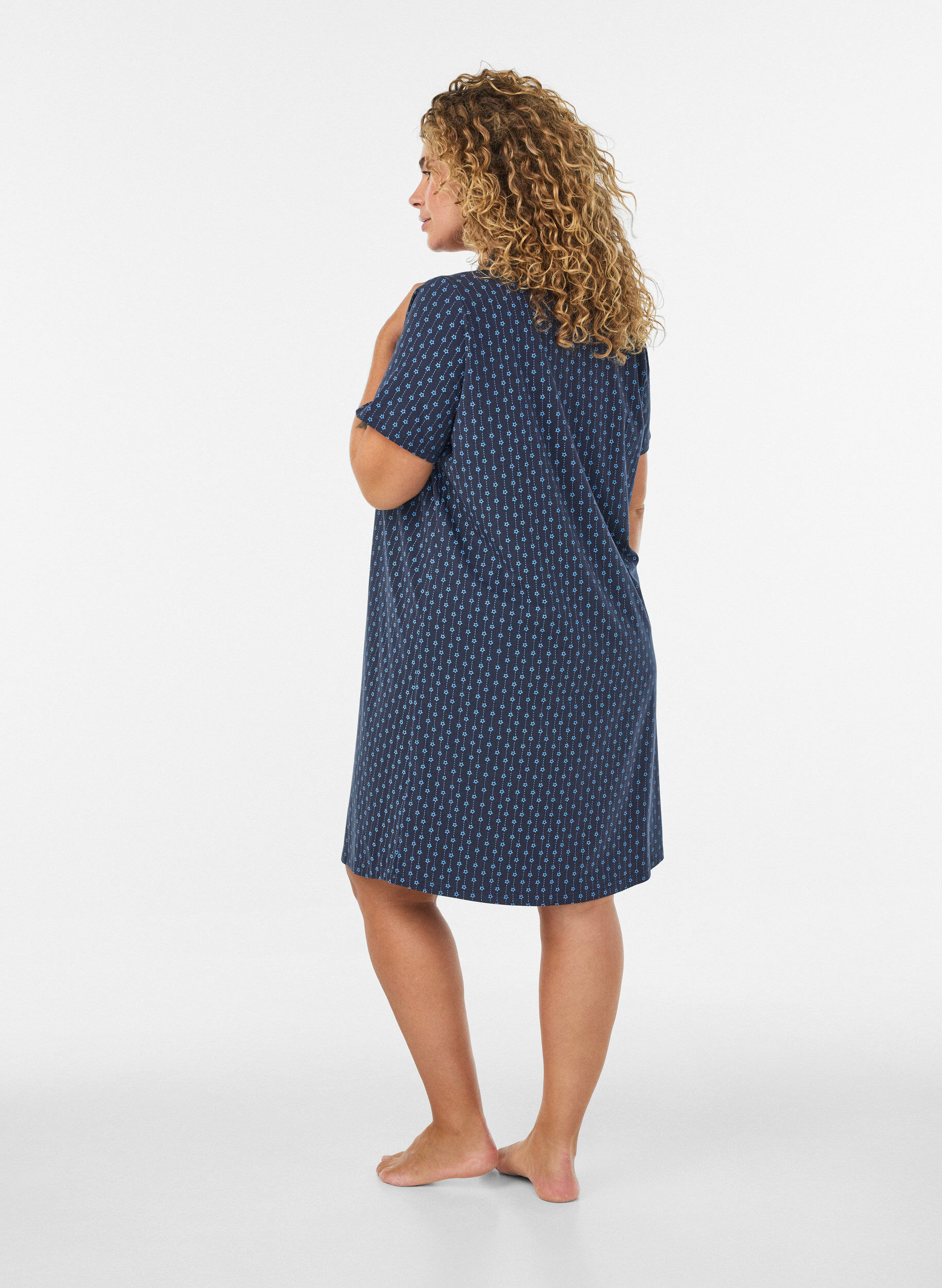 ZizzifashionCotton nightgown with button fastening, Blue, Model image number 2