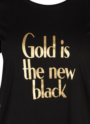 Cotton t-shirt with print on the chest, Black GOLD IS THE, Packshot image number 2