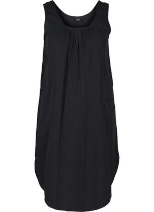 Sleeveless cotton dress in an A-line cut, Black, Packshot image number 0