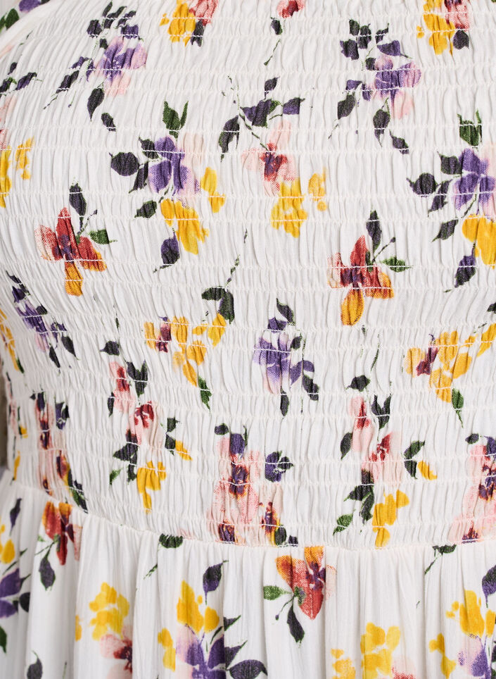 Floral viscose midi dress with smock, White, Packshot image number 2