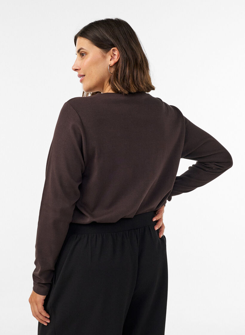 Long-sleeved basic T-shirt with a round neck, Brown, Model image number 2