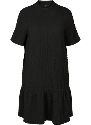 Short-sleeved, textured A-line dress, Black, Packshot image number 0