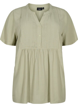 Viscose blouse with short sleeves and pleats, Seagrass , Packshot image number 0