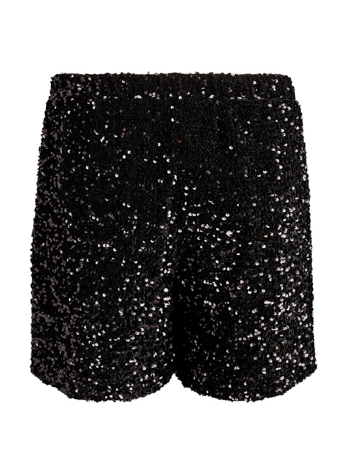 High-waisted sequin shorts, Black, Packshot image number 1