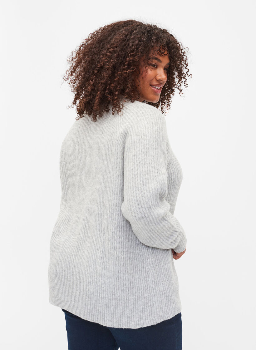 Melange knit sweater with pearl buttons, Light Grey Melange, Model image number 1
