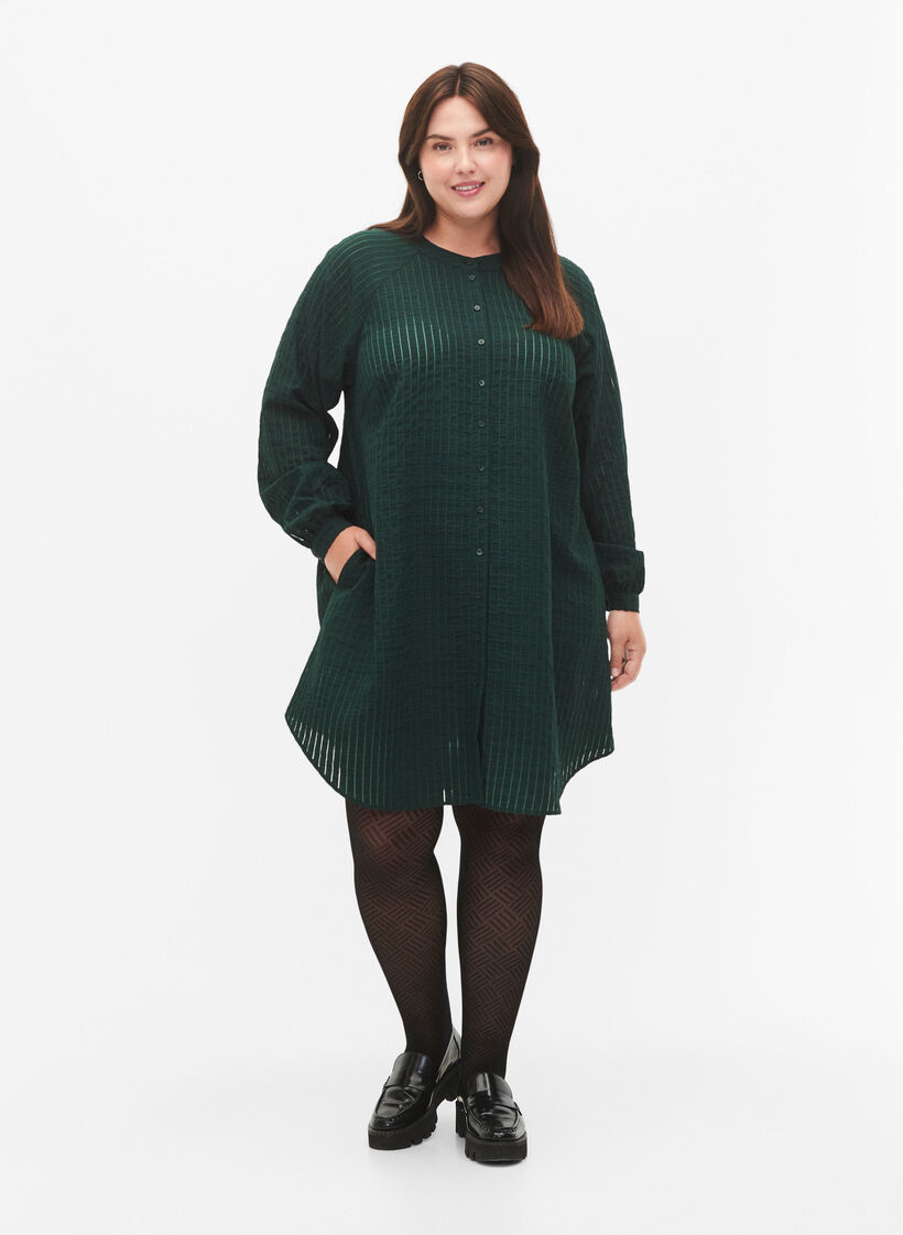 Long viscose shirt with striped pattern, Scarab, Model image number 2