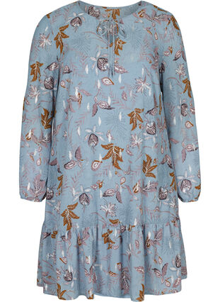 Long-sleeved floral dress, Light Blue AOP, Packshot image number 0