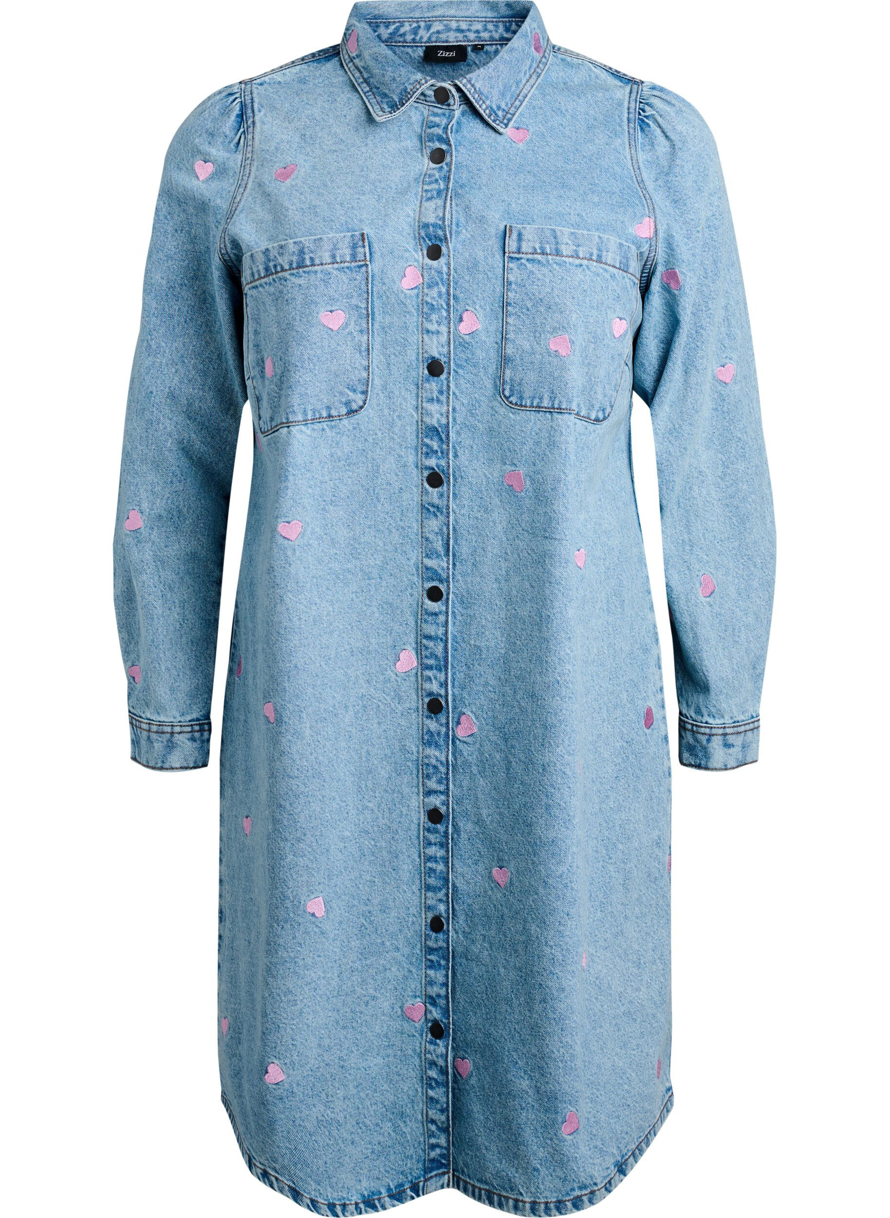 Zizzifashion Denim dress with cherries and chest pockets, Light Blue, Packshot image number 0