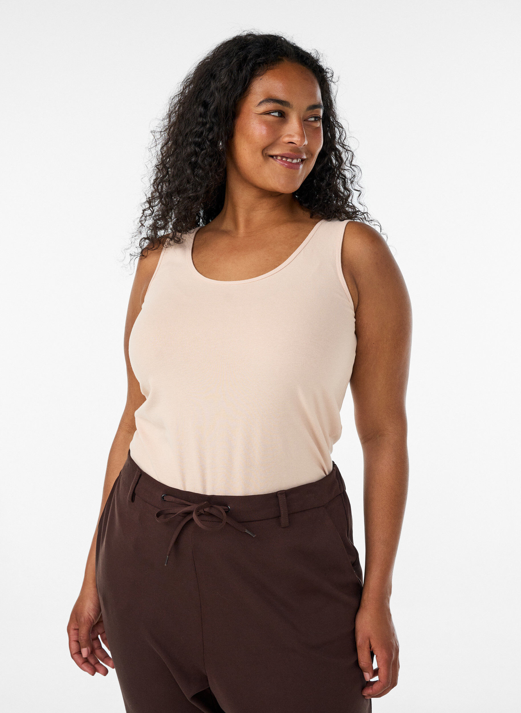 ZizzifashionSolid color basic top in cotton, Beige, Model image number 0