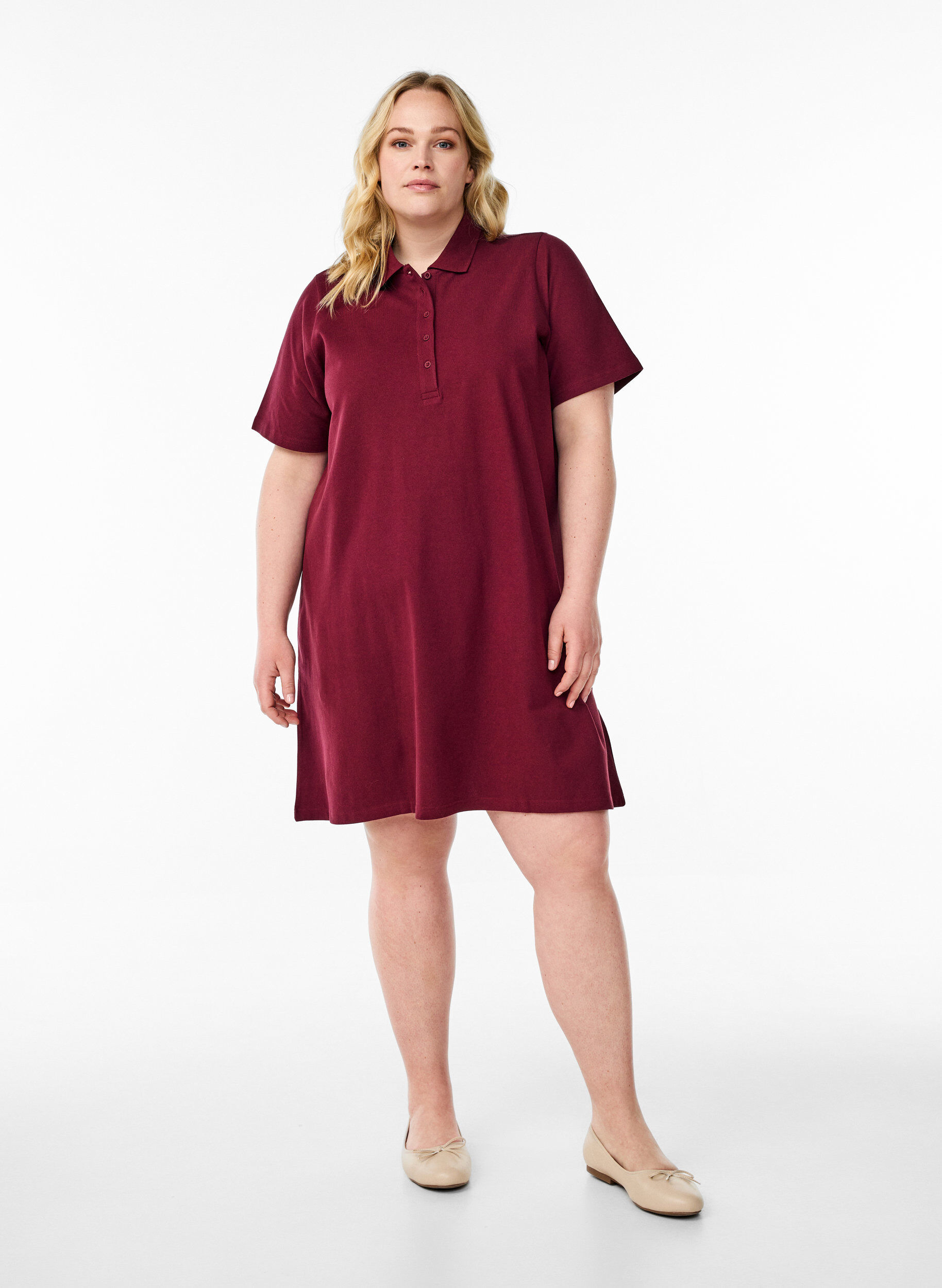 Zizzifashion Short A-line polo dress, Dark Bordeaux, Model image number 1