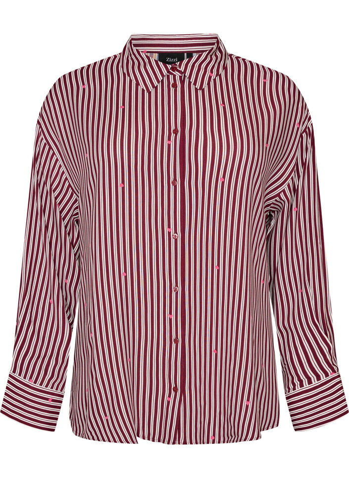 Nightshirt with stripes and hearts, Dark Bordeaux, Packshot image number 0