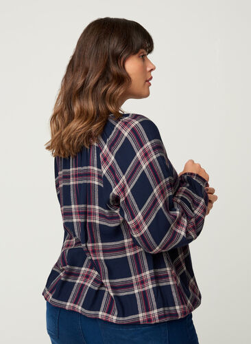 Checked viscose blouse, Check, Model image number 1