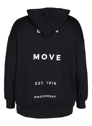 Sweat cardigan with hood and print, Black Move, Packshot image number 1