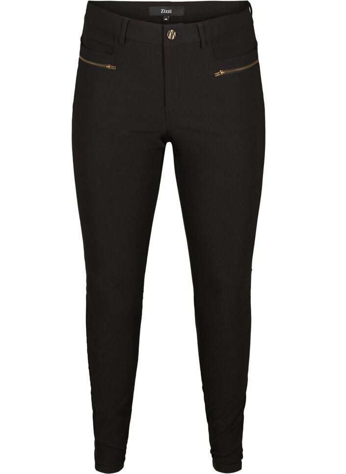 Close-fitting trousers with zip details, Black, Packshot image number 0