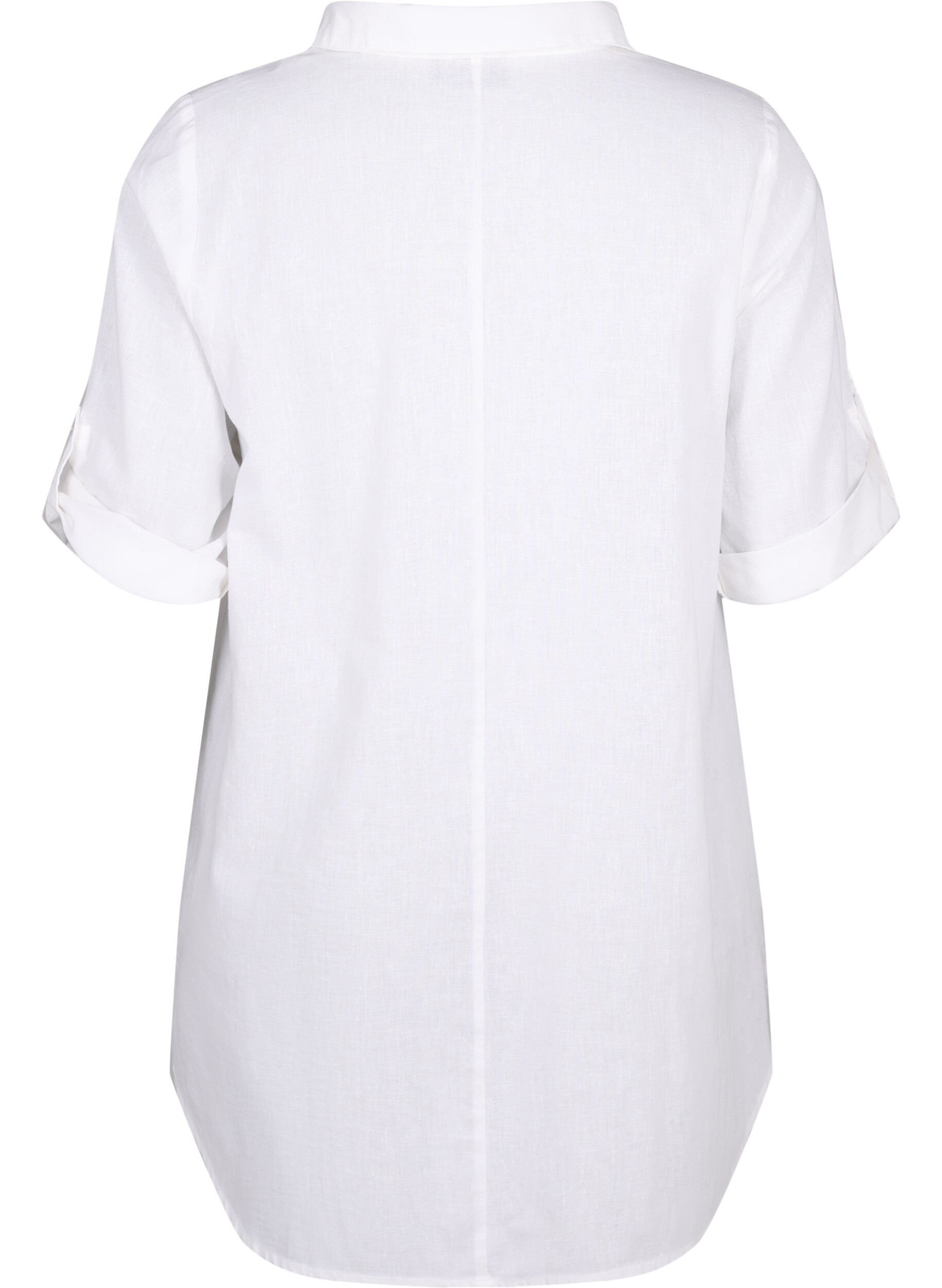 Zizzifashion Short-sleeved cotton blend tunic with linen, Bright White, Packshot image number 1