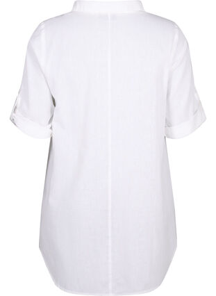 Short-sleeved cotton blend tunic with linen, Bright White, Packshot image number 1