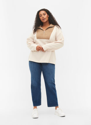 	 High neck sweatshirt with teddy and zip, Brown Comb, Model image number 2