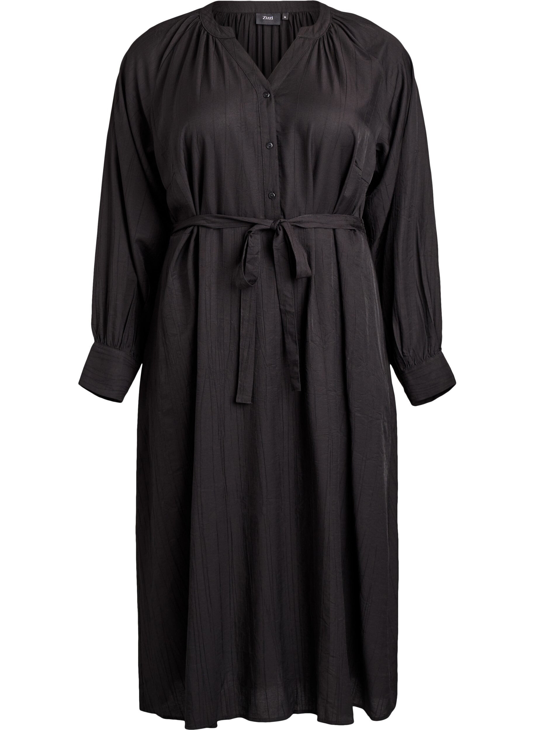 Midi dress with button fastening and tie-belt