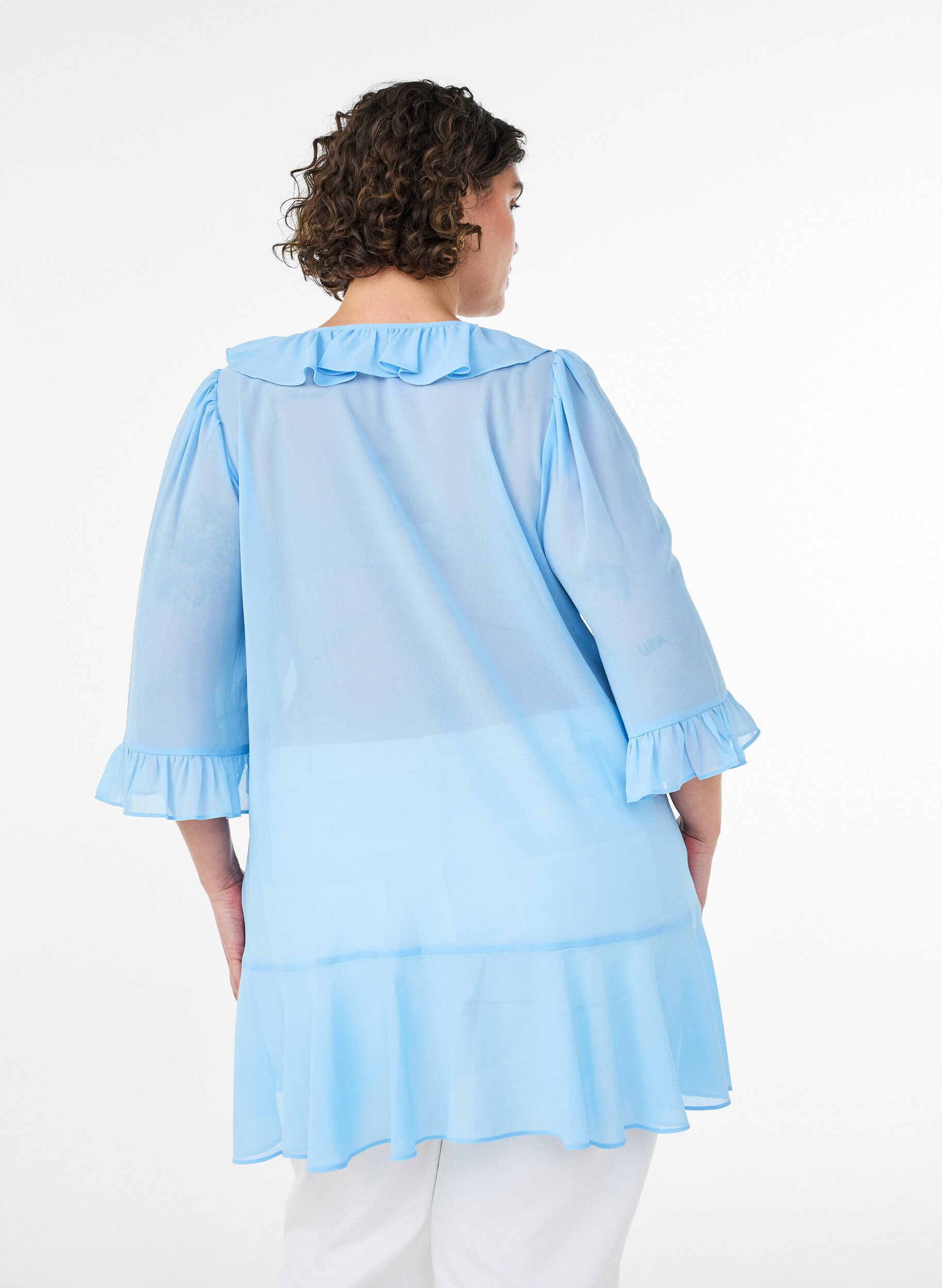 Zizzifashion Tunic with ruffles and 3/4 sleeves, Light Blue, Model image number 2