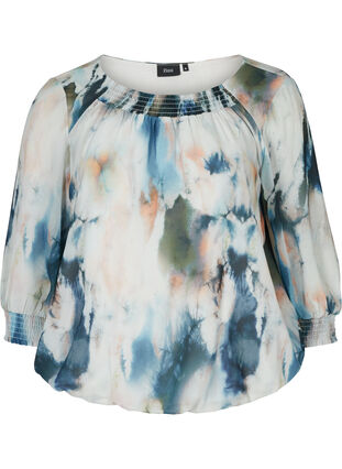 Printed smock blouse, Watercolor AOP, Packshot image number 0