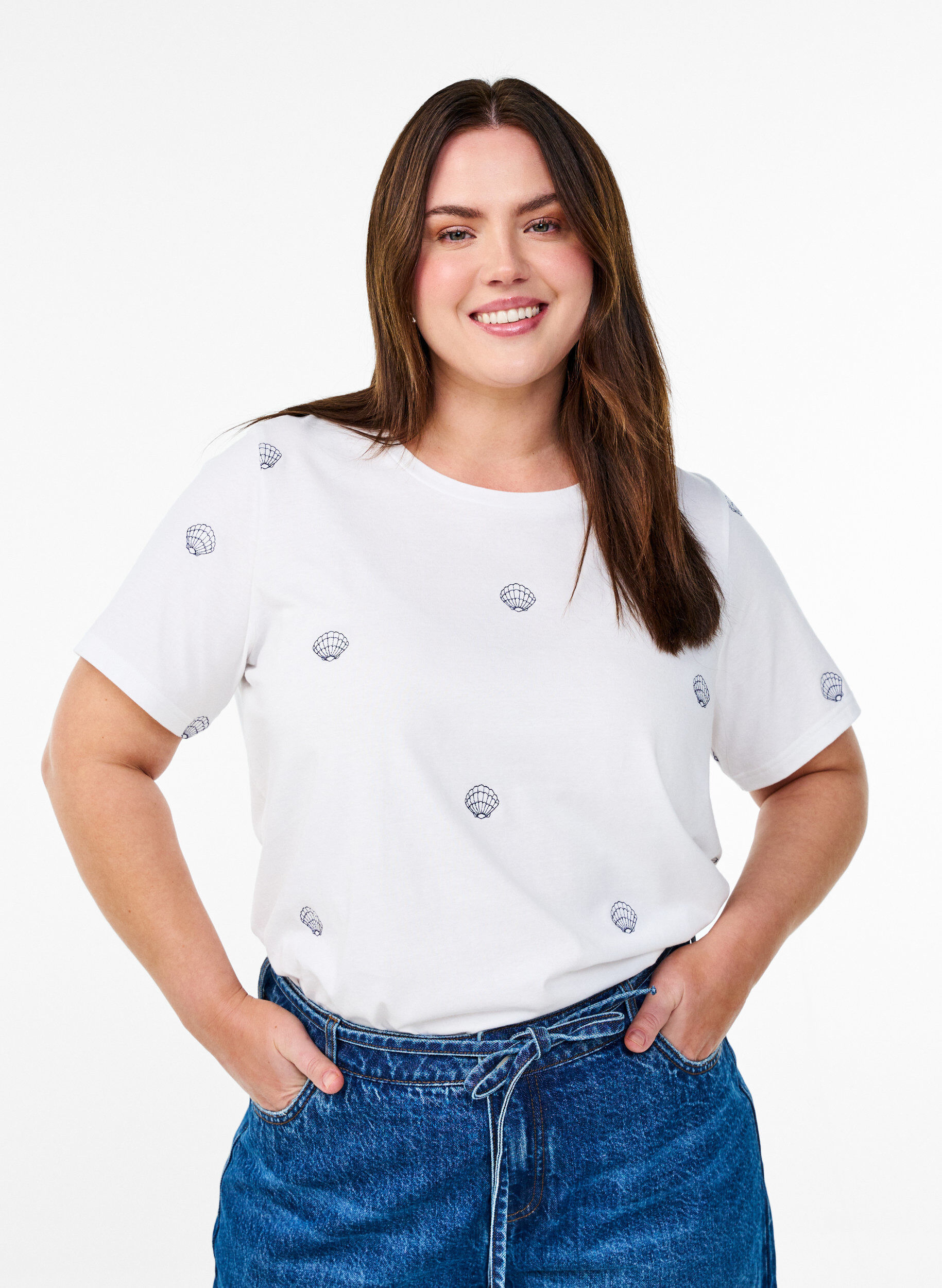 Zizzifashion T-shirt in organic cotton with embroidered motifs, White, Model image number 0