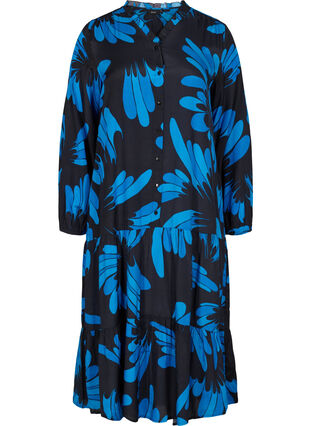 Printed viscose midi dress with buttons, Dark Blue AOP, Packshot image number 0
