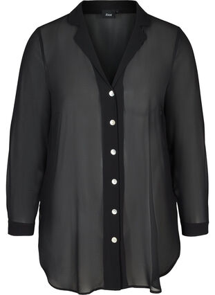 Long-sleeved tunic with buttons, Black, Packshot image number 0