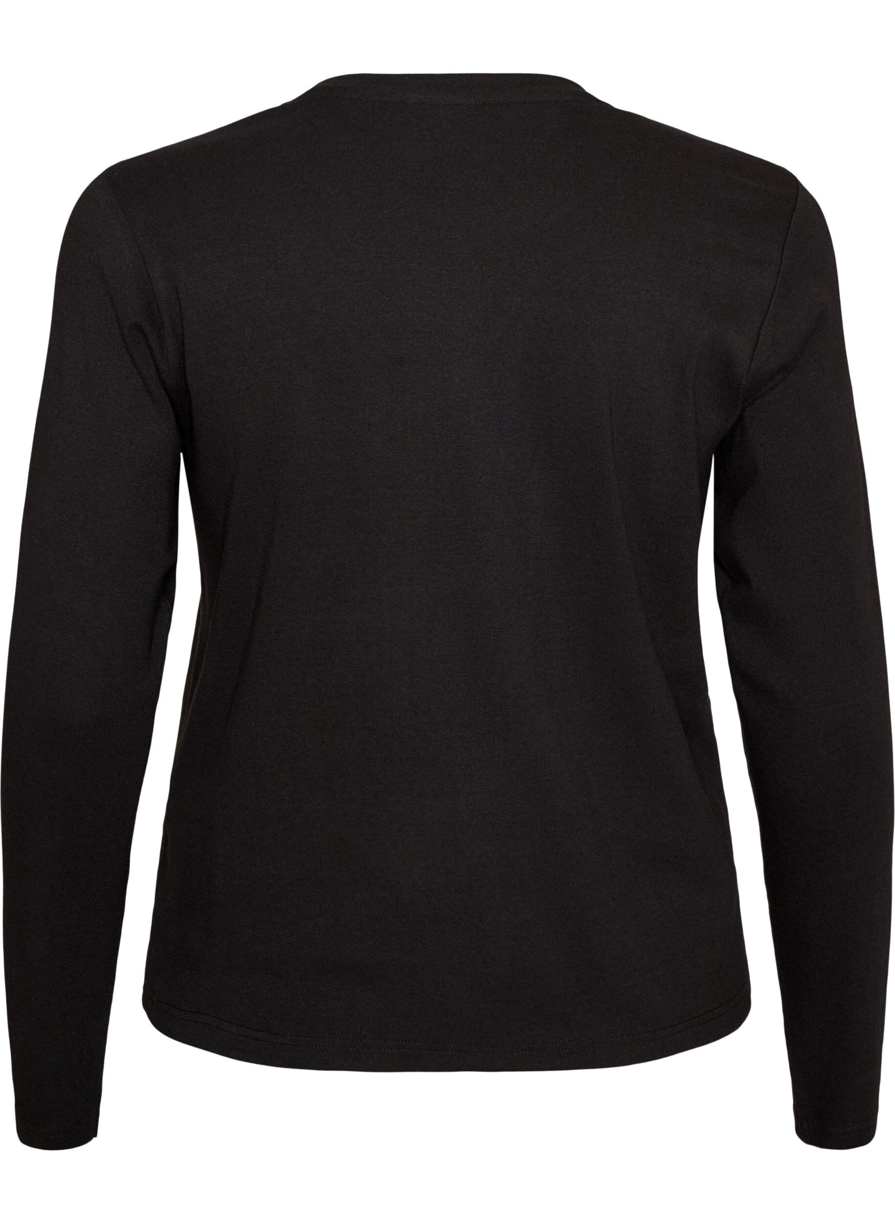 ZizzifashionLong-sleeved basic T-shirt with a round neck, Black, Packshot image number 1