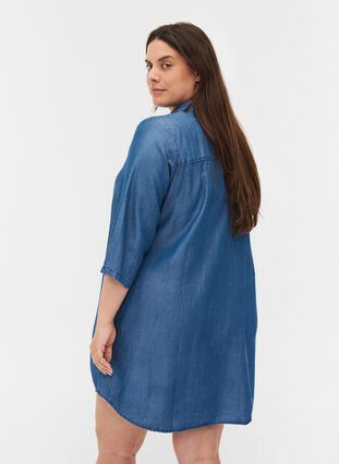 Tunic with collar and 3/4 sleeves, Blue denim, Model image number 1