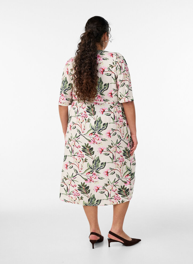 Midi dress with print and tie belt, Vanilla, Model image number 1