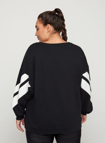 Sweatshirt with print details on the sleeves, Black, Model image number 1