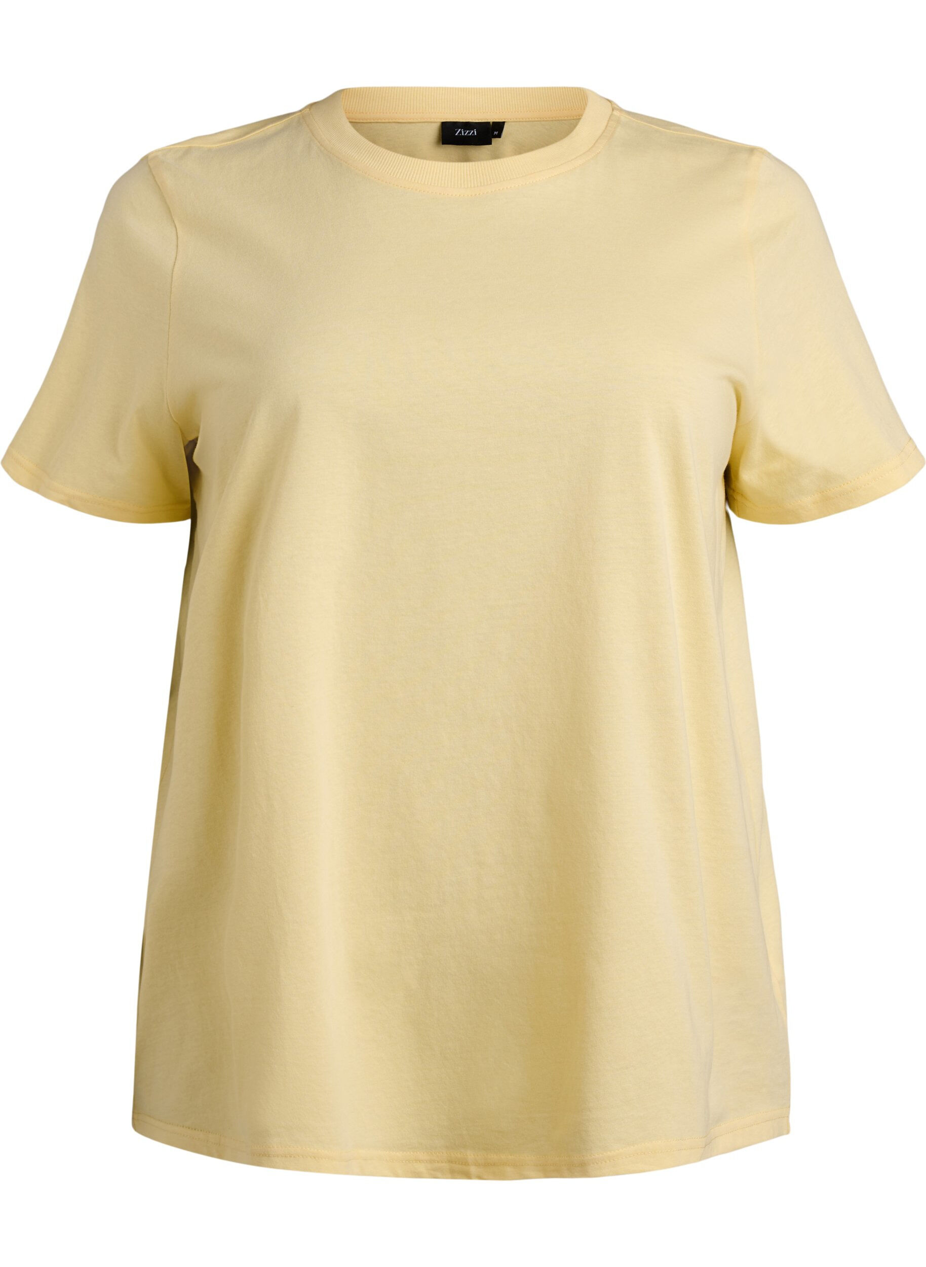 ZizzifashionBasic cotton T-shirt with round neck, Yellow, Packshot image number 0