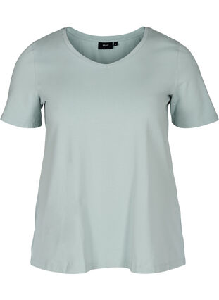 Basic t-shirt with v-neck, Gray mist, Packshot image number 0
