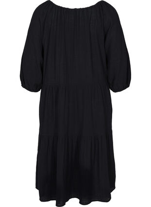 Cotton dress with 3/4 sleeves and tie detail, Black, Packshot image number 1